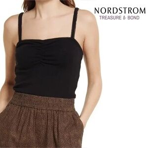 Treasure & Bond Ribbed Stretch Tank Top Front 100% Cotton Ruching NWOT